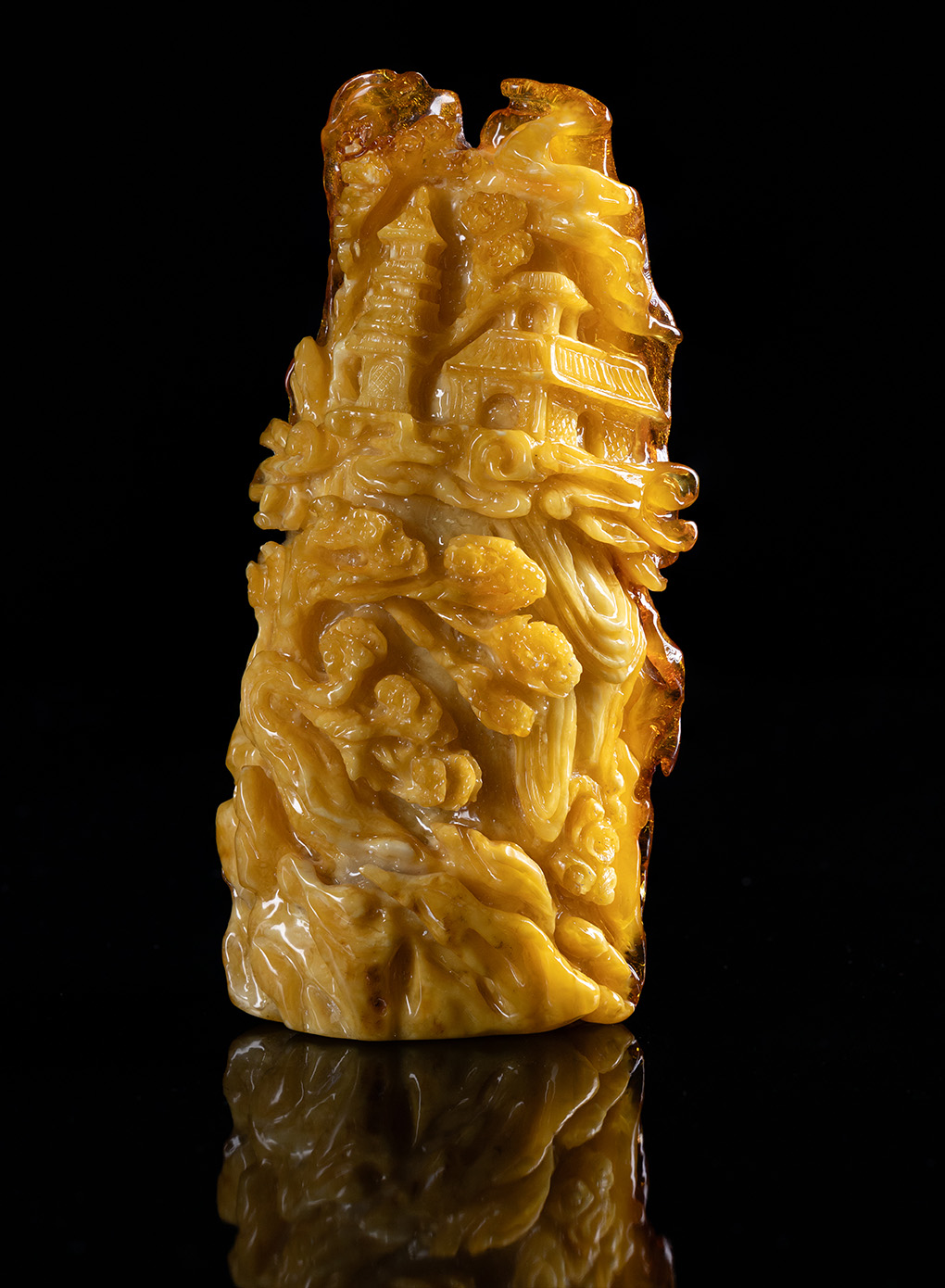AMBER CARVING FIGURE “TEMPLE ON A MOUNTAIN ”